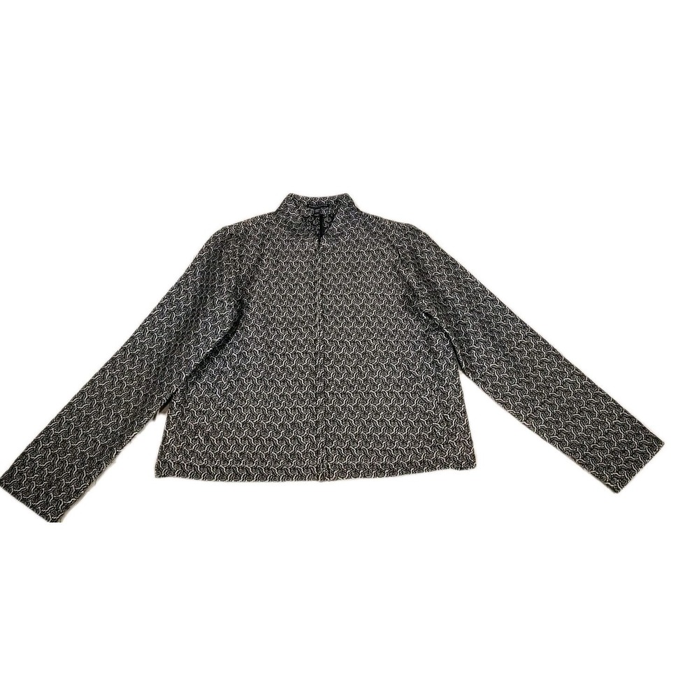 Eileen Fisher Black  White cotton jacket Jacquard Full Zip‎ Jacket Petite Small